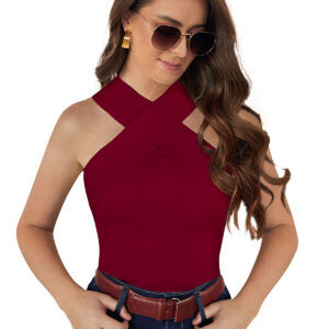 Maroon Sleeveless V-neck Top