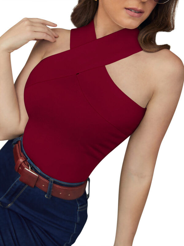 Maroon Sleeveless V-neck Top - Image 3