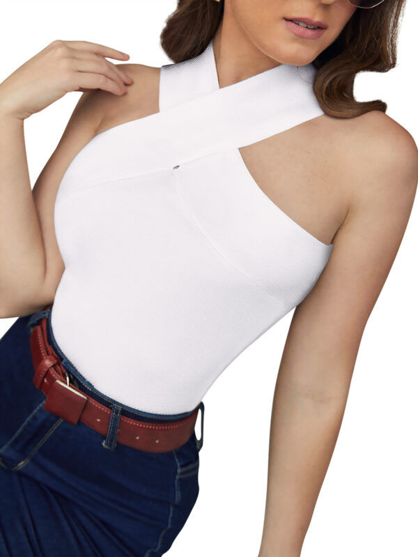 White Sleeveless V-neck Top - Image 3