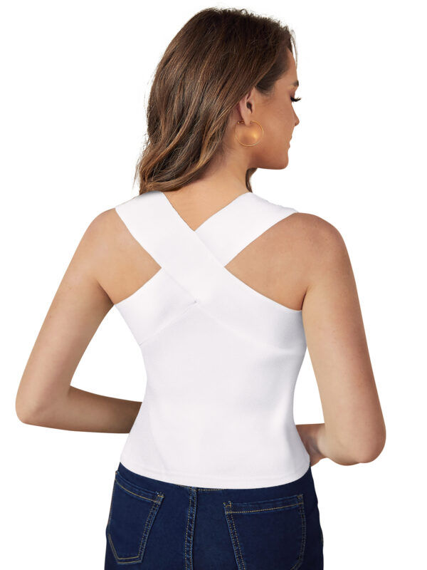 White Sleeveless V-neck Top - Image 4
