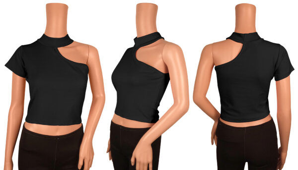 One Shoulder Sleeves Black Top - Image 5