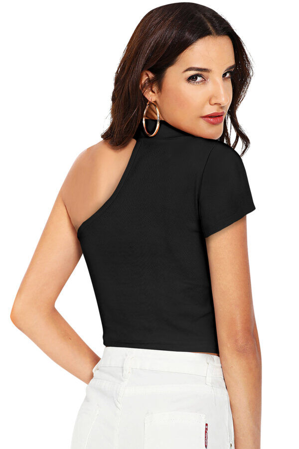One Shoulder Sleeves Black Top - Image 4