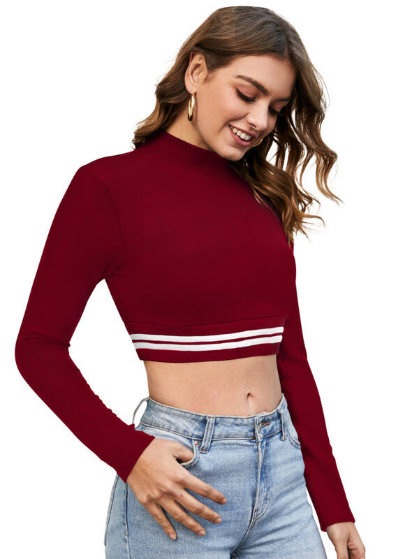 Full Sleeves Maroon High Neck Top - Image 2
