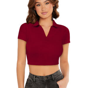 Short Sleeves Maroon Tops