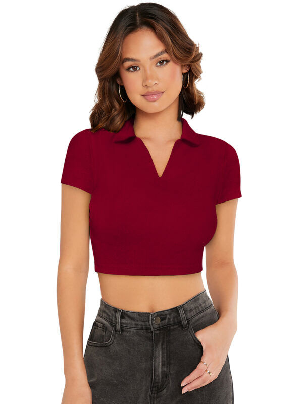 Short Sleeves Maroon Tops