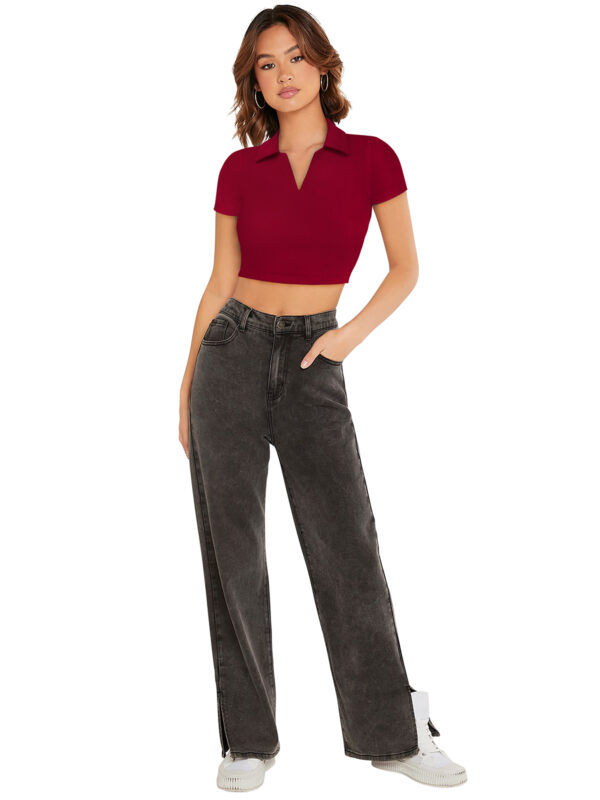 Short Sleeves Maroon Tops - Image 5
