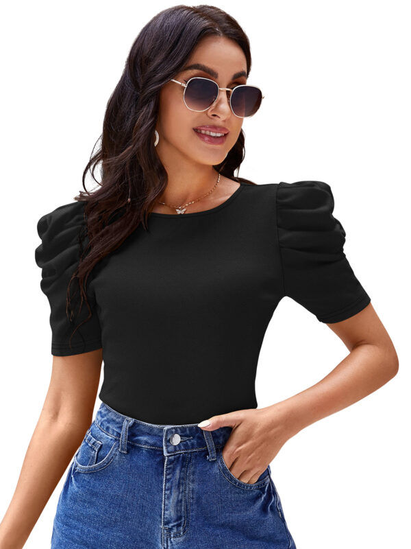 Solid Short Sleeves Black T-Shirt - Image 2