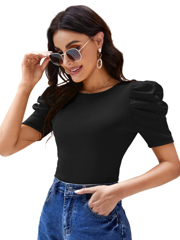 Solid Short Sleeves Black T-Shirt - Image 3