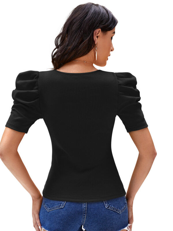 Solid Short Sleeves Black T-Shirt - Image 4