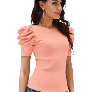Solid Short Sleeves Peach T-Shirt