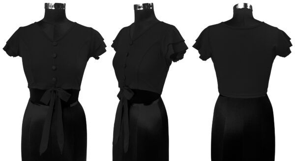 Solid Short Sleeves Black V-Neck Top - Image 6