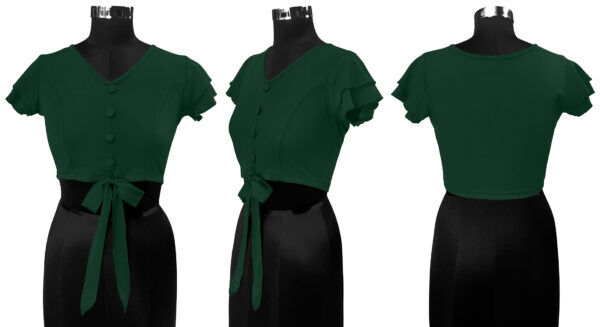 Solid Short Sleeves Green V-Neck Top - Image 6