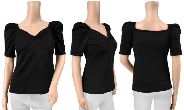 Short Sweet Heart Puff Sleeves Black T-shirt - Image 6