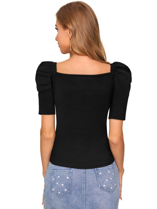 Short Sweet Heart Puff Sleeves Black T-shirt - Image 4