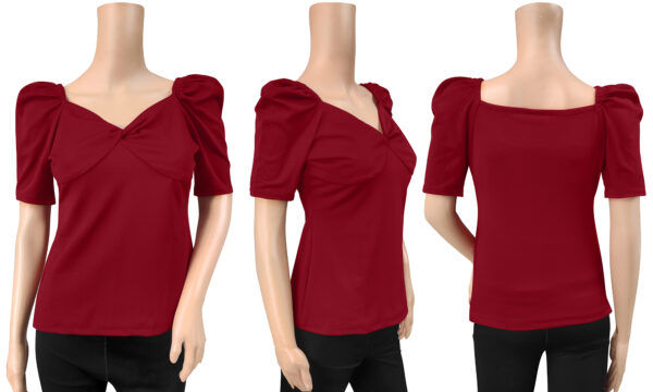 Short Sweet Heart Puff Sleeves Maroon T-shirt - Image 6