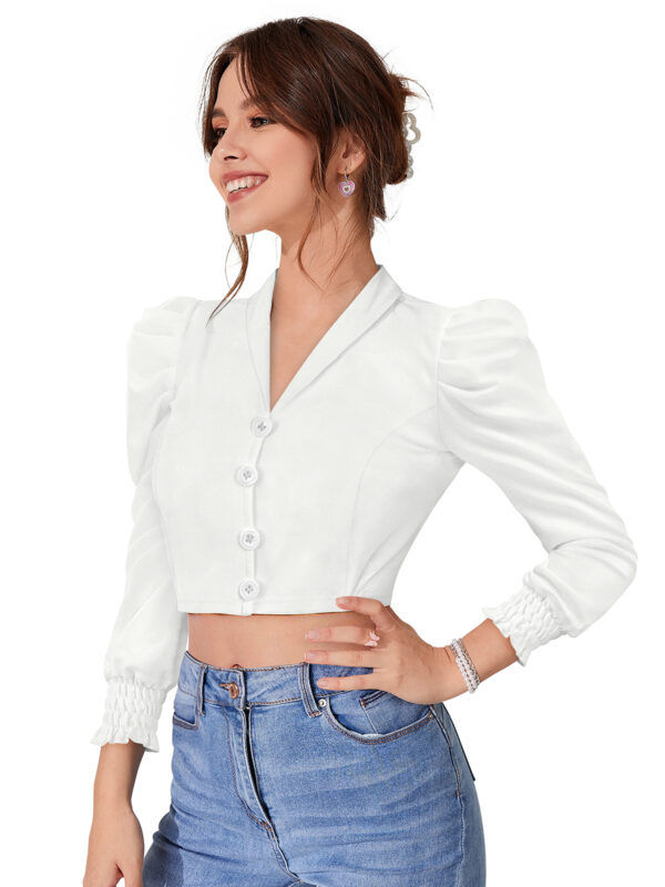 White Lapel Collar Top - Image 3