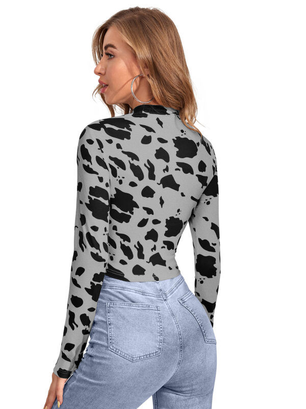 Polyester Cow Pattern Grey T-Shirt - Image 4