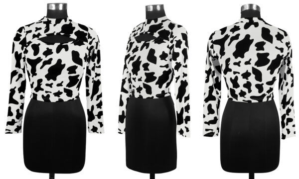 Polyester Cow Pattern White T-Shirt - Image 6