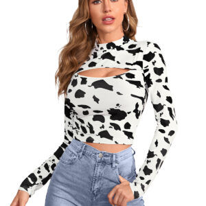 Polyester Cow Pattern White T-Shirt