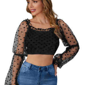 Black Full Sleeves Square Neck Top