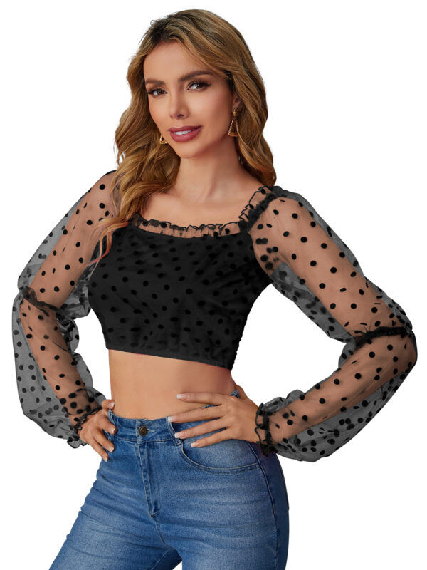 Black Full Sleeves Square Neck Top - Image 3