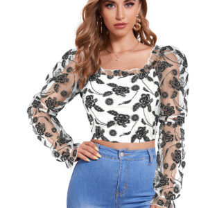 White Full Sleeves Square Collar Top