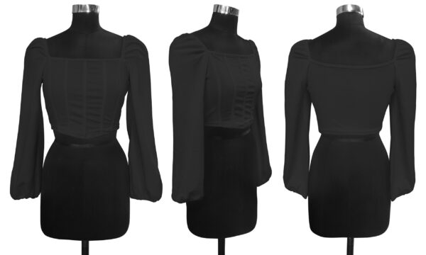 Black Long Sleeves Square Neck Top - Image 5