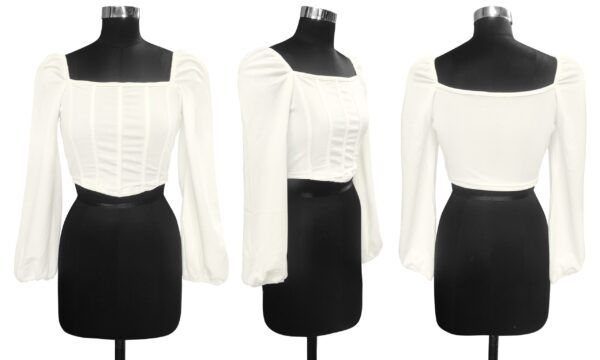 White Long Sleeves Square Neck Top - Image 5
