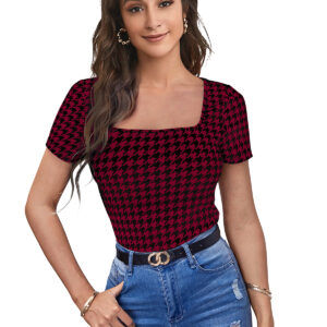 Maroon Short Sleeves Square Neck T-Shirt