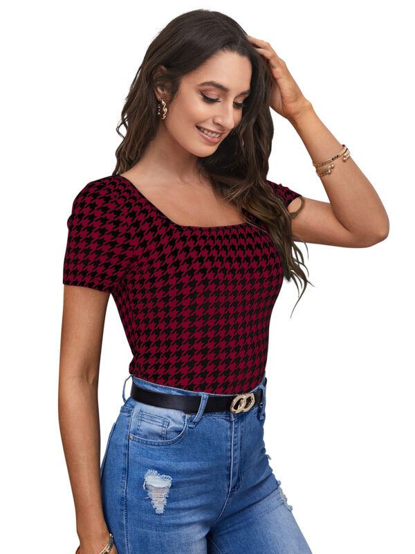 Maroon Short Sleeves Square Neck T-Shirt - Image 2