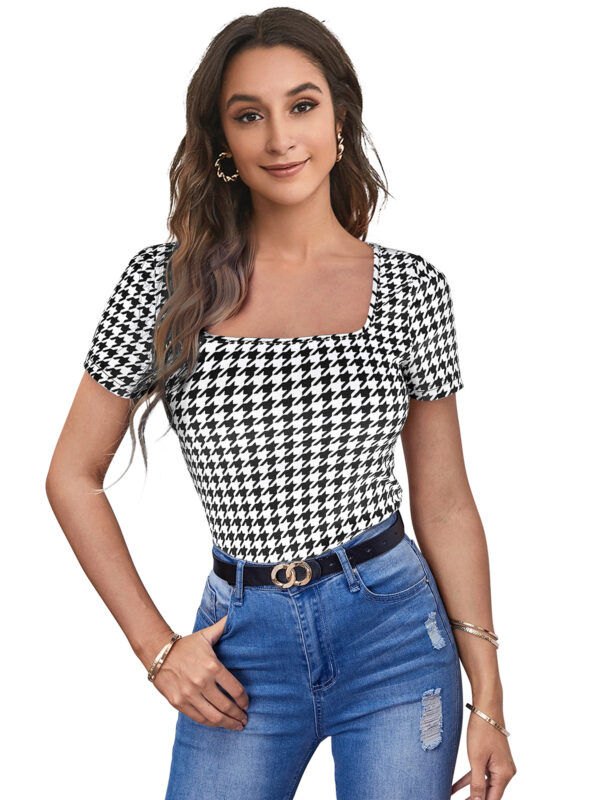 White Short Sleeves Square Neck T-Shirt