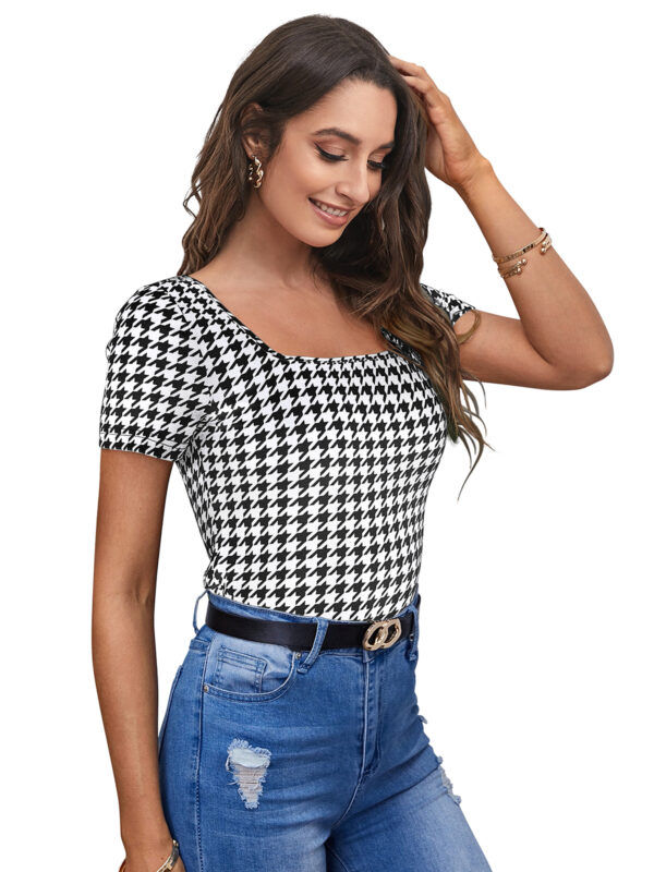 White Short Sleeves Square Neck T-Shirt - Image 2