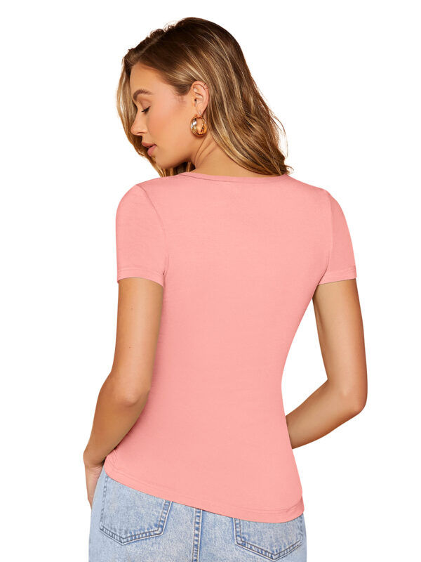 Peach Short Sleeves Round Neck T-Shirt - Image 4