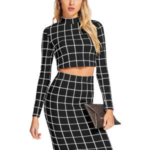 Black Checkered Pattern Skirt Top