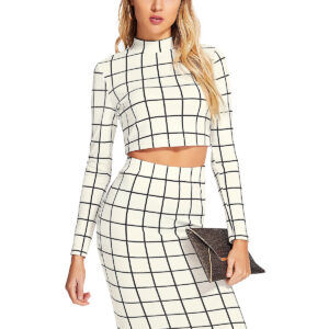 White Checkered Pattern Skirt Top