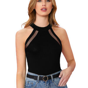 Halter Neck Black Sleeveless T-Shirt