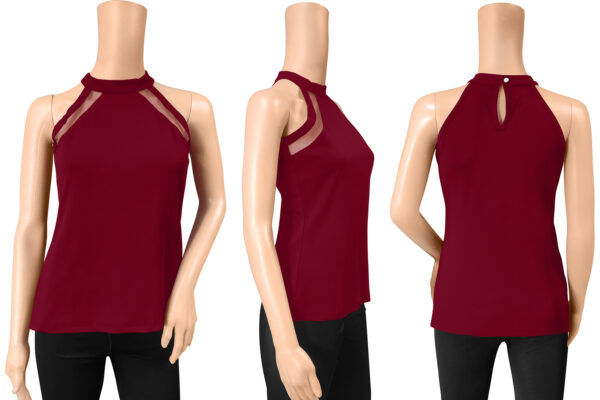 Halter Neck Maroon Sleeveless T-Shirt - Image 6