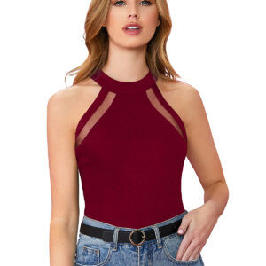 Halter Neck Maroon Sleeveless T-Shirt