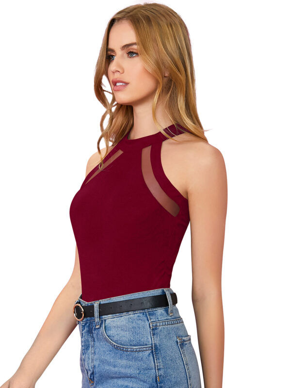 Halter Neck Maroon Sleeveless T-Shirt - Image 2
