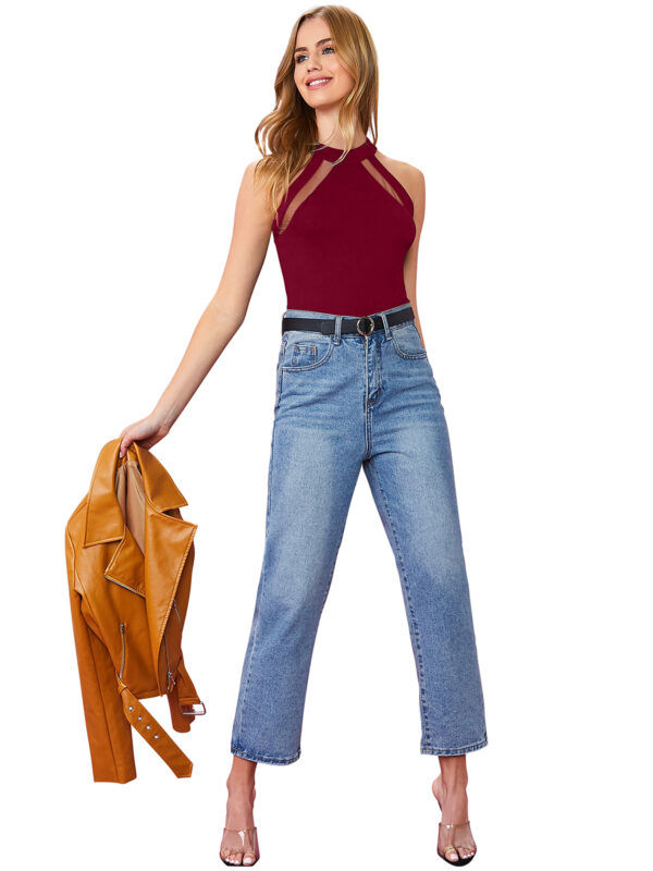 Halter Neck Maroon Sleeveless T-Shirt - Image 5