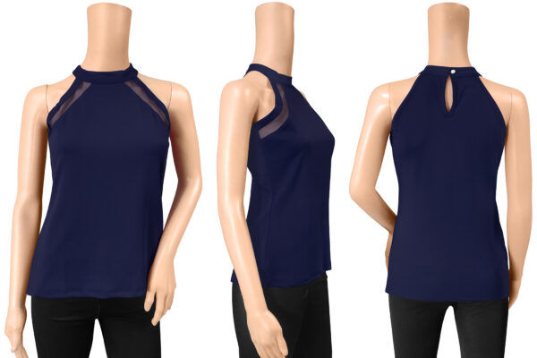 Halter Neck Navy Blue Sleeveless T-Shirt - Image 6