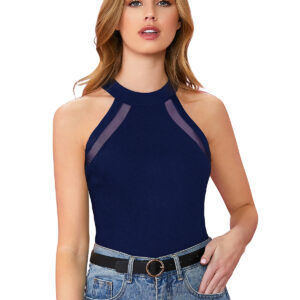 Halter Neck Navy Blue Sleeveless T-Shirt