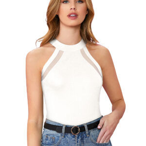 Halter Neck White Sleeveless T-Shirt