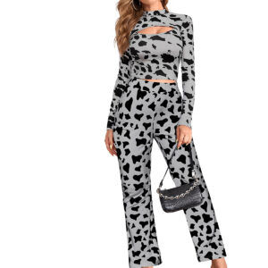 Polyester Cow Pattern Grey Pant T-Shirt