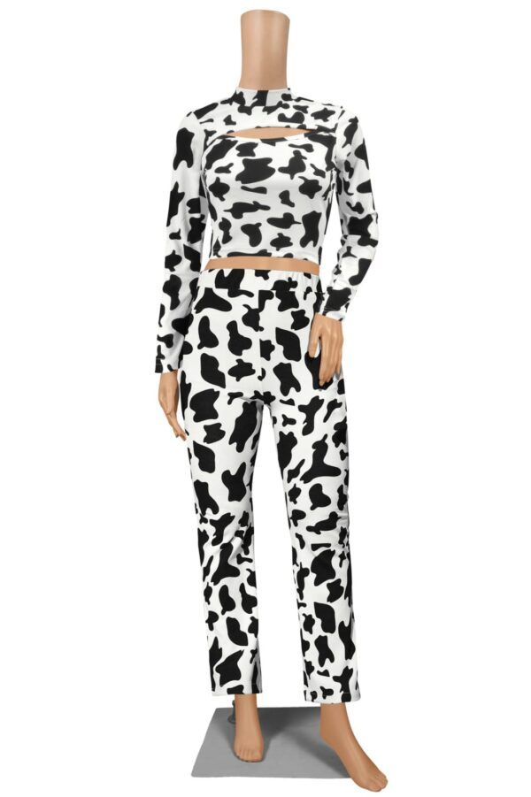 Polyester Cow Pattern White Pant T-Shirt - Image 6