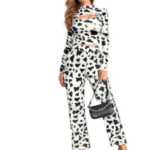 Polyester Cow Pattern White Pant T-Shirt