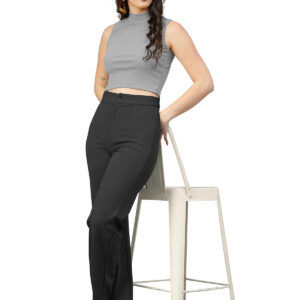 Solid Black Polyester Pant
