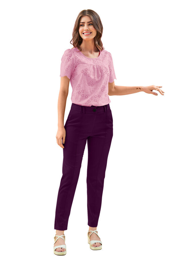 Women’s Wine Color Polyester Knitting Pant - Image 3