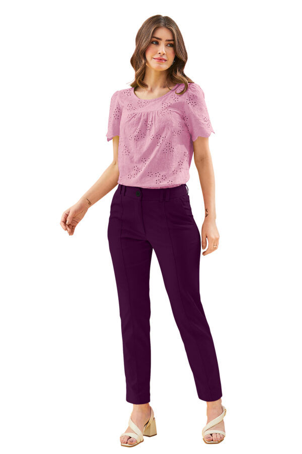 Women’s Wine Color Polyester Knitting Pant - Image 5