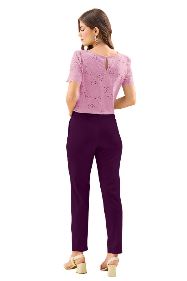 Women’s Wine Color Polyester Knitting Pant - Image 7